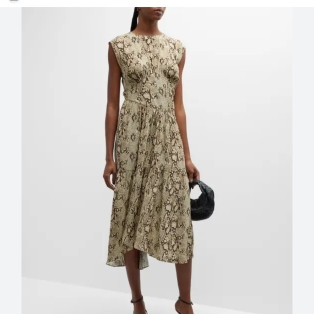 Frame Snake-Print Gathered Seam Dress